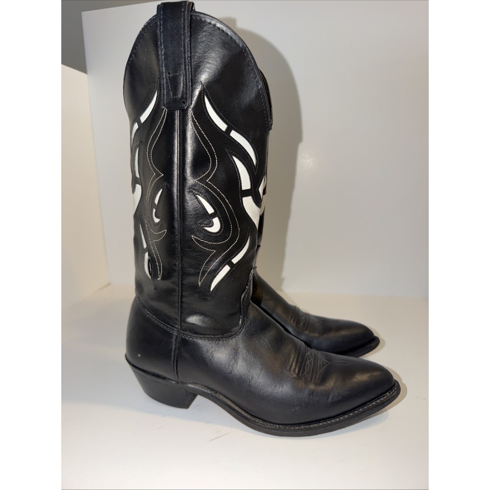 Women's Vintage Texas Boots Blk/white Western Cowboy Boots Size 6.5M